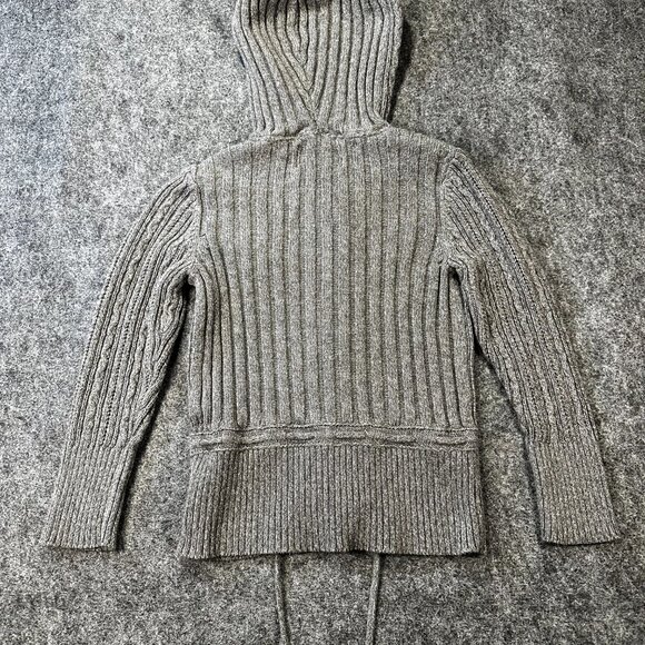 Aeropostale Womens Y2K Gray Cable Knit Hooded Button Sweater Cardigan M, Cozy - Picture 2 of 12